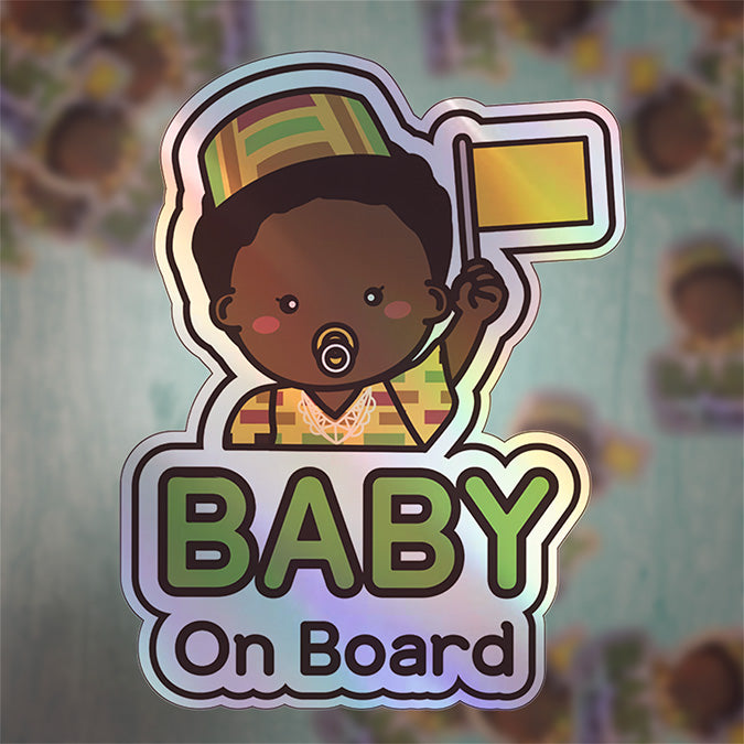 Baby on Board Car Sticker - Baby Afro American Character Design  - Holographic & Weather-Resistant