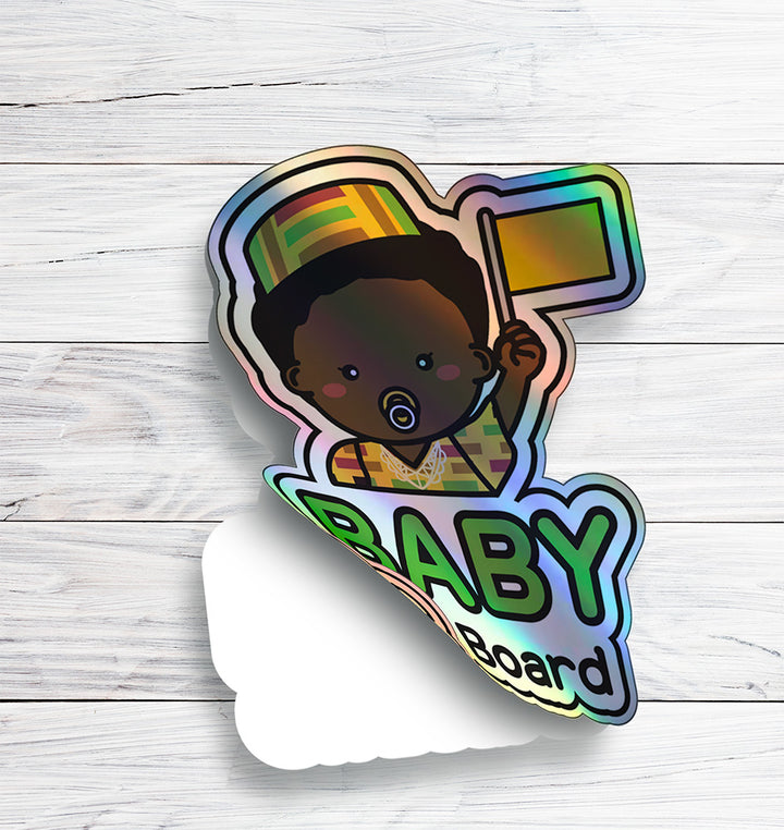 Baby on Board Car Sticker - Baby Afro American Character Design  - Holographic & Weather-Resistant