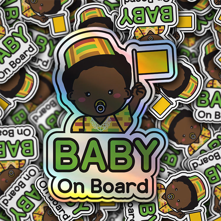 Baby on Board Car Sticker - Baby Afro American Character Design  - Holographic & Weather-Resistant