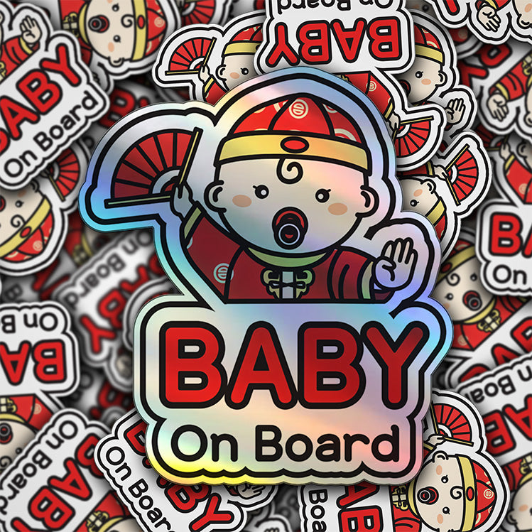 Baby on Board Car Sticker - Baby Asian American Boy Character Design  - Holographic & Weather-Resistant