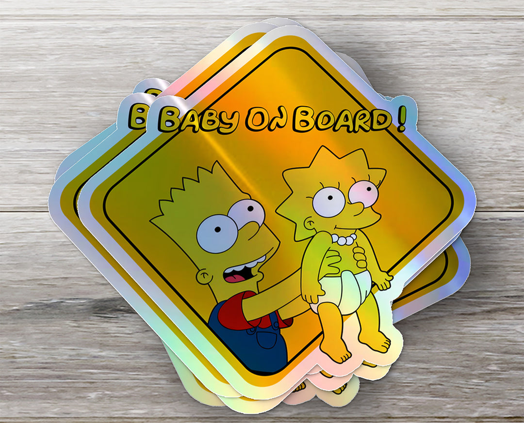 Baby-on-Board-Sticker-Yellow-Background-Bart and Lisa Simpson-Car-Sticker-Decal-Parents-Advisment-Safety-Vehicle