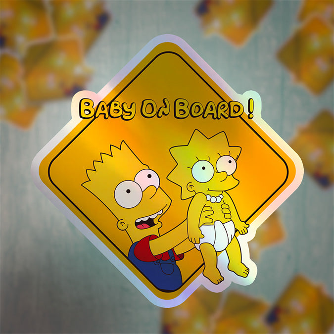 Baby-on-Board-Sticker-Yellow-Background-Bart and Lisa Simpson-Car-Sticker-Decal-Parents-Advisment-Safety-Vehicle