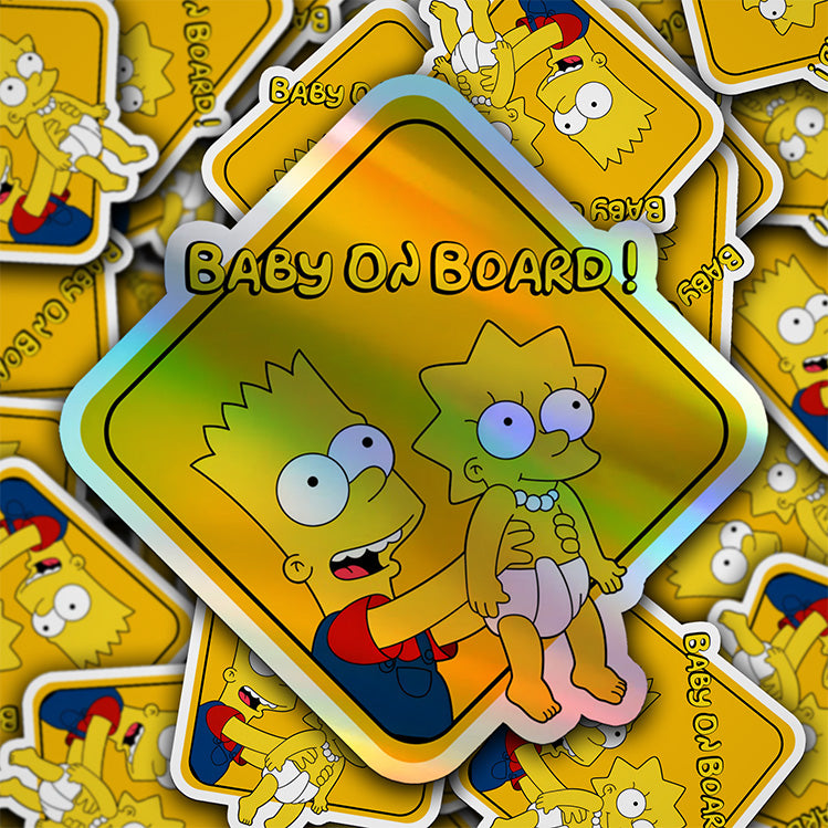 Baby-on-Board-Sticker-Yellow-Background-Bart and Lisa Simpson-Car-Sticker-Decal-Parents-Advisment-Safety-Vehicle