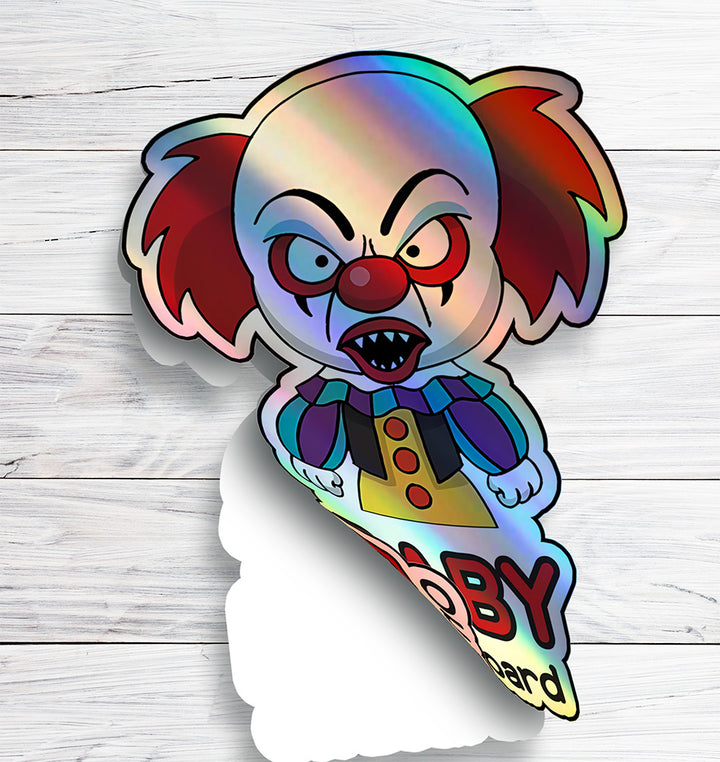 Holographic Baby On Board Creepy Clown Sticker | Cute Horror Movie Inspired Car Decal | Halloween Baby Safety Sticker | Funny Car Decor