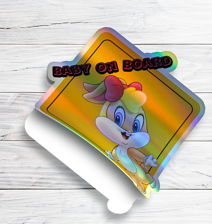 Baby on Board Car Window Sticker -Looney Tunes "Baby Lolo Bunny"-Waterproof & Holographic - Eye-catching Yellow Diamond Shape