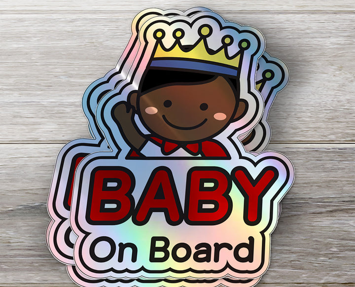 Baby on Board Car Sticker - Baby Prince Character Design  - Holographic & Weather-Resistant