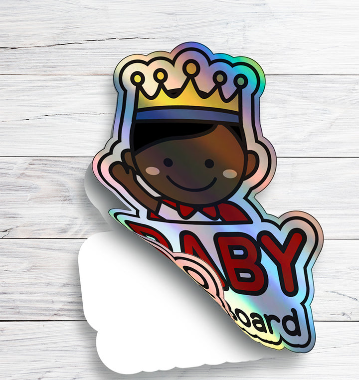 Baby on Board Car Sticker - Baby Prince Character Design  - Holographic & Weather-Resistant