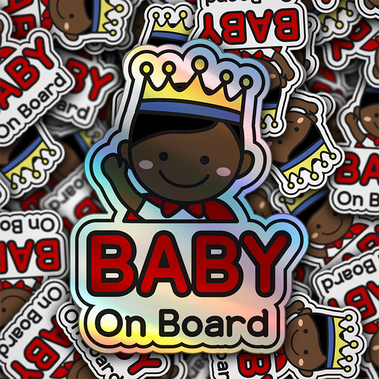 Baby on Board Car Sticker - Baby Prince Character Design  - Holographic & Weather-Resistant