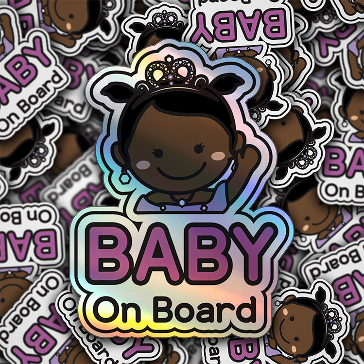 Baby on Board Car Sticker - Baby Princess Character Design  - Holographic & Weather-Resistant