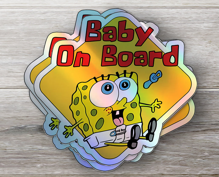 Baby on Board Sticker - Cute Baby Sponge Design - Car Window Decal - Baby Safety Sign - Spongebob Squarepants Inspired Sticker - Fun Kids Car Accessories