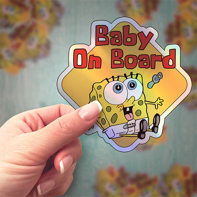 Baby on Board Sticker - Cute Baby Sponge Design - Car Window Decal - Baby Safety Sign - Spongebob Squarepants Inspired Sticker - Fun Kids Car Accessories