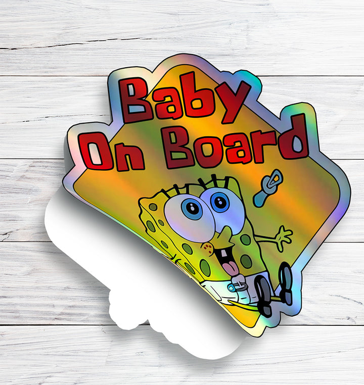 Baby on Board Sticker - Cute Baby Sponge Design - Car Window Decal - Baby Safety Sign - Spongebob Squarepants Inspired Sticker - Fun Kids Car Accessories