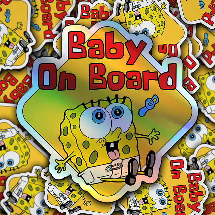 Baby on Board Sticker - Cute Baby Sponge Design - Car Window Decal - Baby Safety Sign - Spongebob Squarepants Inspired Sticker - Fun Kids Car Accessories