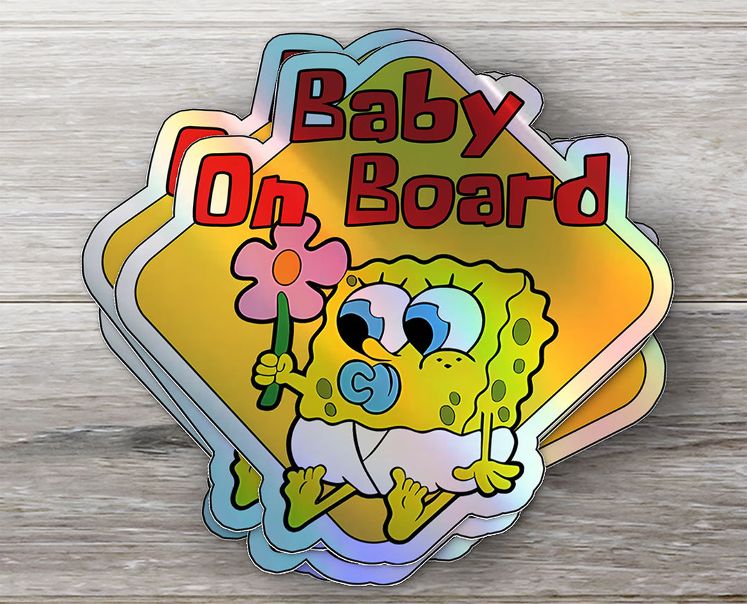 Baby on Board Sticker - Sweet Baby Sponge Design - Car Window Decal - Baby Safety Sign - Spongebob Squarepants Inspired Sticker - Cute Kids Car Accessories