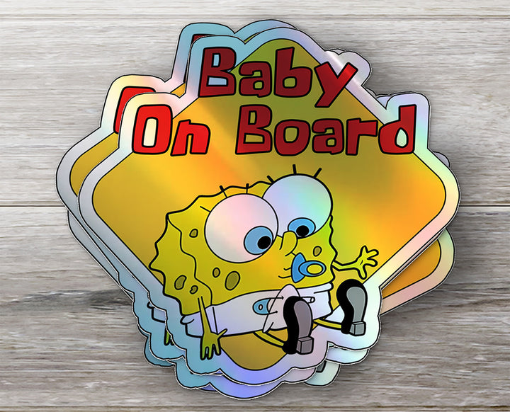 Baby on Board Sticker - Adorable Baby Sponge Design - Car Window Decal - Baby Safety Sign - Spongebob Squarepants Inspired Sticker - Cute Kids Car Accessories