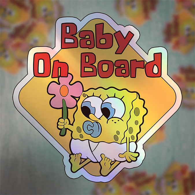 Baby on Board Sticker - Sweet Baby Sponge Design - Car Window Decal - Baby Safety Sign - Spongebob Squarepants Inspired Sticker - Cute Kids Car Accessories