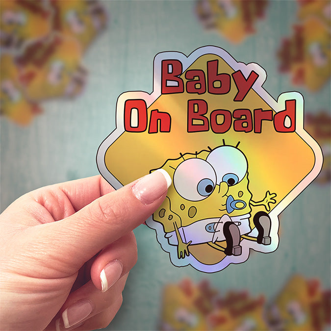 Baby on Board Sticker - Adorable Baby Sponge Design - Car Window Decal - Baby Safety Sign - Spongebob Squarepants Inspired Sticker - Cute Kids Car Accessories