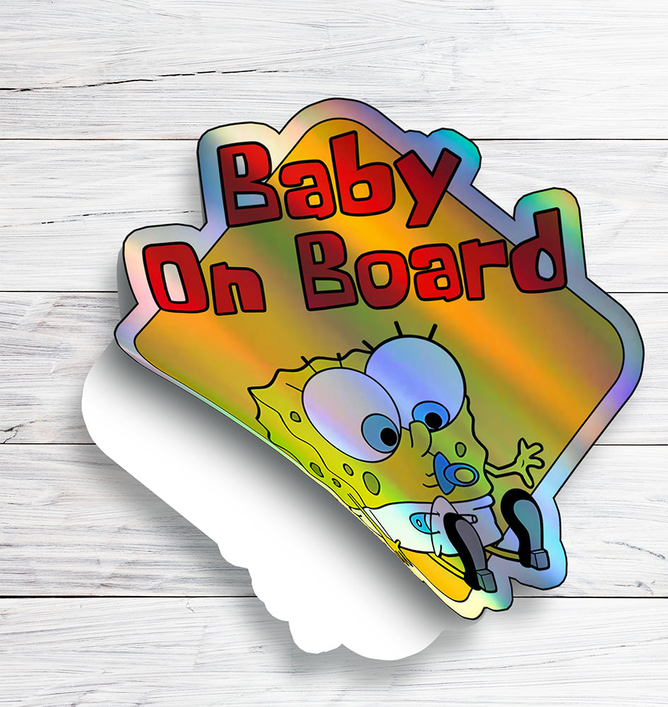 Baby on Board Sticker - Adorable Baby Sponge Design - Car Window Decal - Baby Safety Sign - Spongebob Squarepants Inspired Sticker - Cute Kids Car Accessories