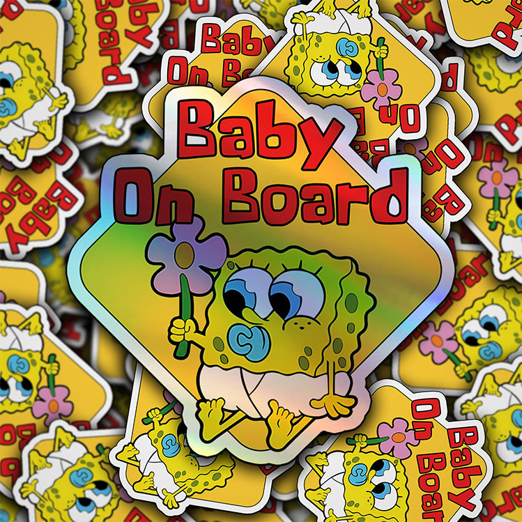 Baby on Board Sticker - Sweet Baby Sponge Design - Car Window Decal - Baby Safety Sign - Spongebob Squarepants Inspired Sticker - Cute Kids Car Accessories