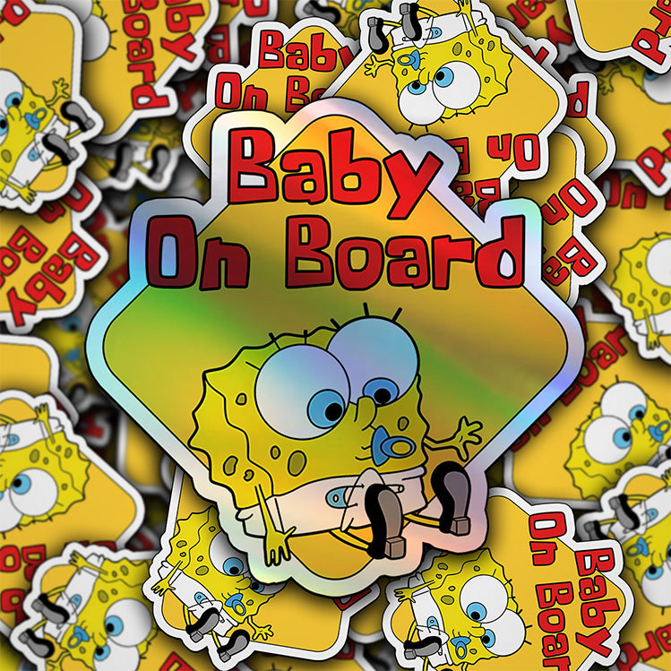 Baby on Board Sticker - Adorable Baby Sponge Design - Car Window Decal - Baby Safety Sign - Spongebob Squarepants Inspired Sticker - Cute Kids Car Accessories