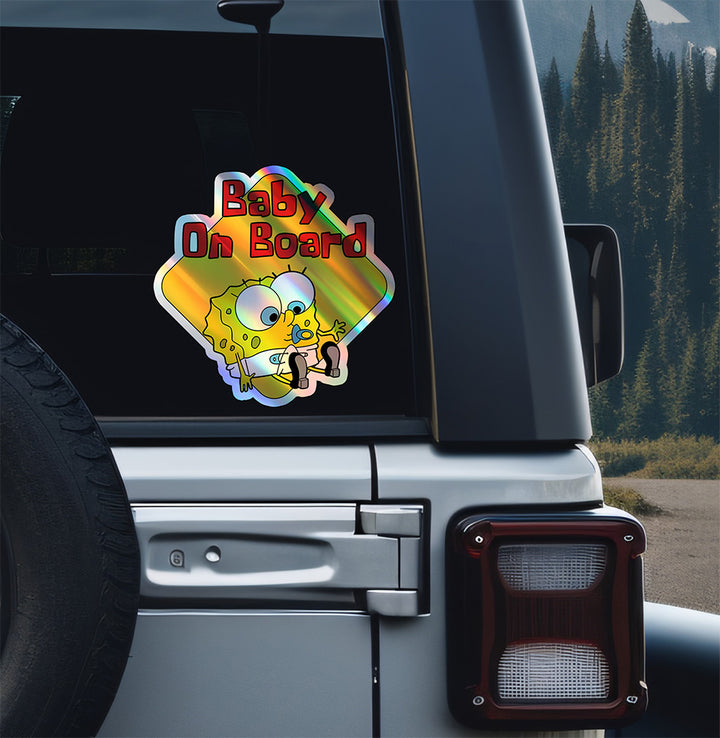 Baby on Board Sticker - Adorable Baby Sponge Design - Car Window Decal - Baby Safety Sign - Spongebob Squarepants Inspired Sticker - Cute Kids Car Accessories