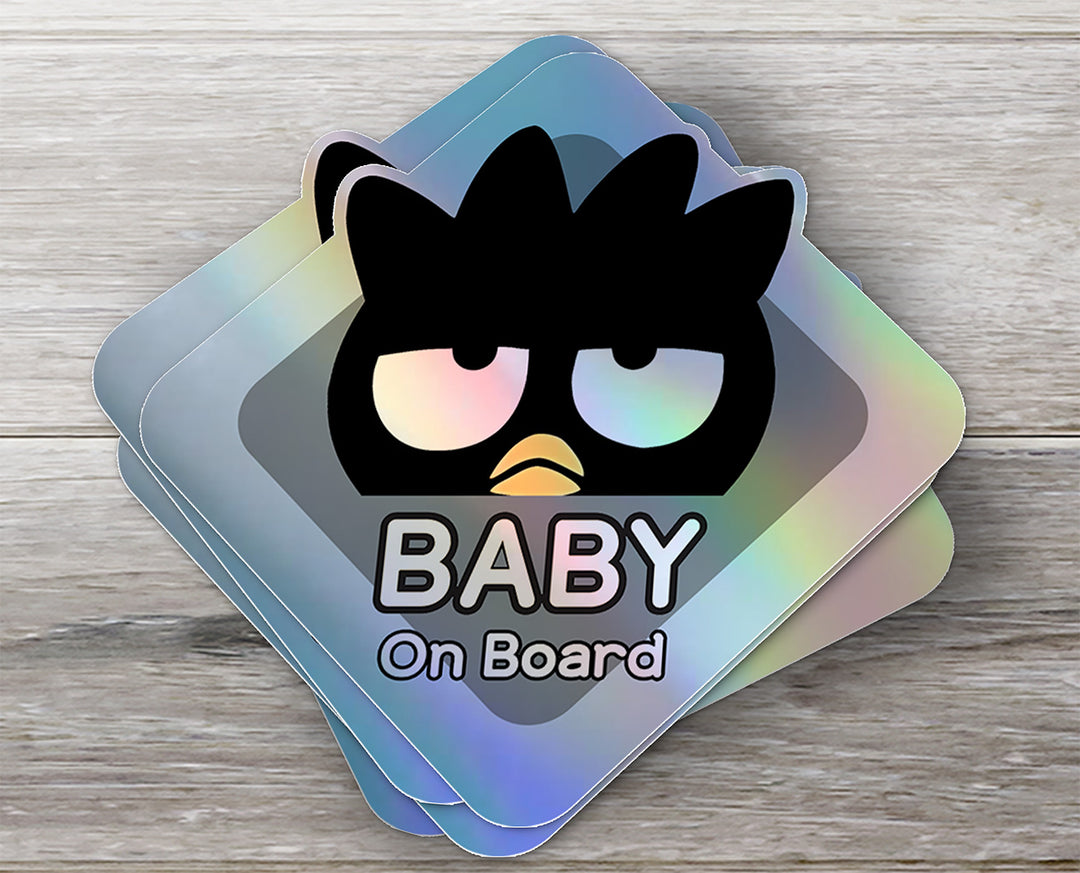 Baby on Board Sticker - Holographic  - Car Window Decal - Baby Safety Sign - Sanrio Badtz-Maru Inspired Sticker - Kids Car Accessories