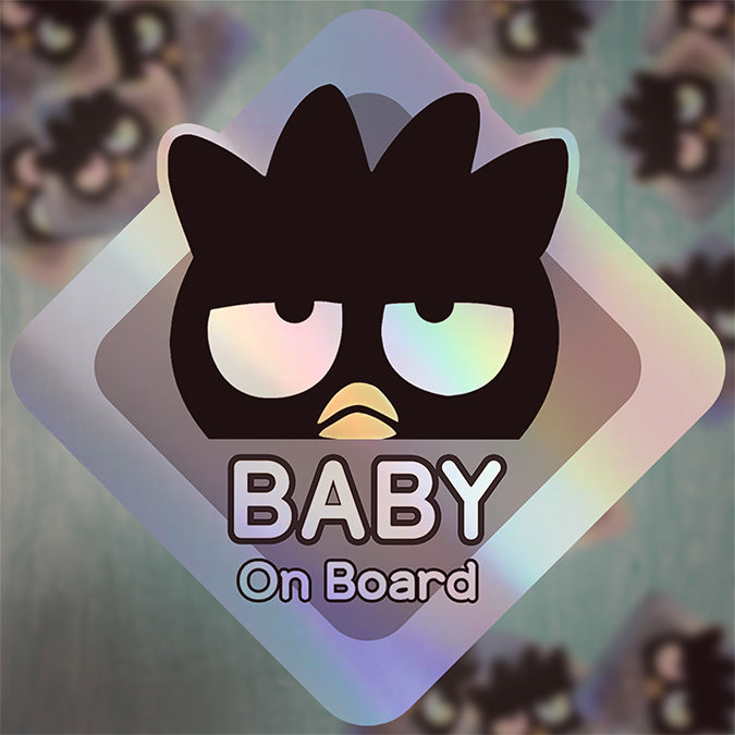 Baby on Board Sticker - Holographic  - Car Window Decal - Baby Safety Sign - Sanrio Badtz-Maru Inspired Sticker - Kids Car Accessories