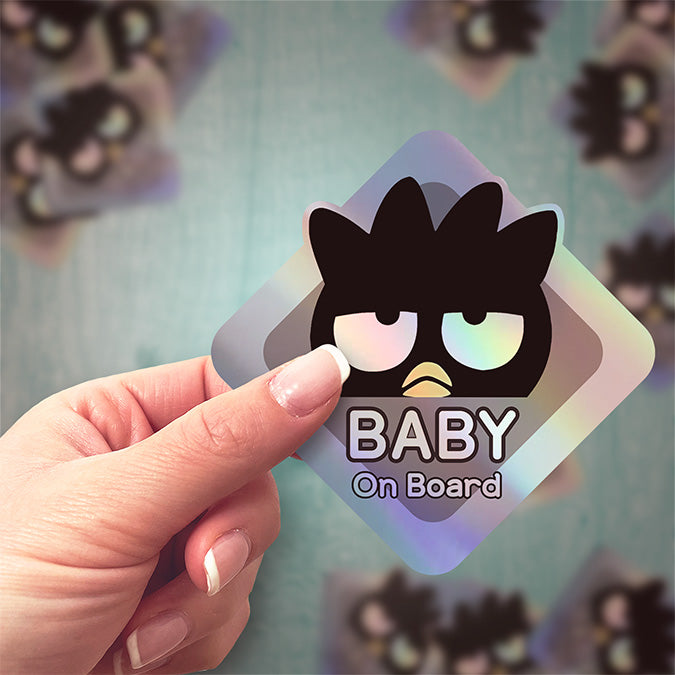 Baby on Board Sticker - Holographic  - Car Window Decal - Baby Safety Sign - Sanrio Badtz-Maru Inspired Sticker - Kids Car Accessories