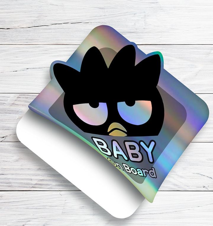 Baby on Board Sticker - Holographic  - Car Window Decal - Baby Safety Sign - Sanrio Badtz-Maru Inspired Sticker - Kids Car Accessories