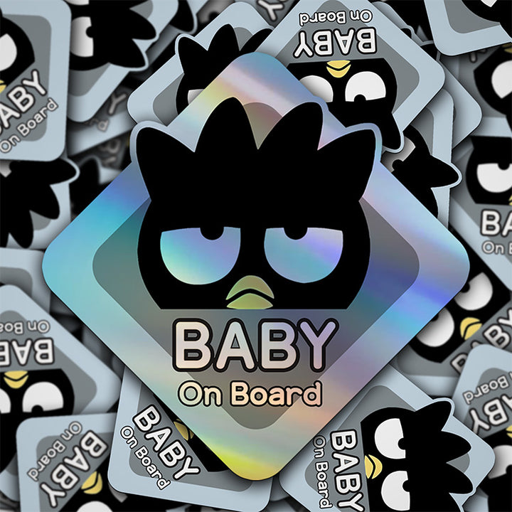 Baby on Board Sticker - Holographic  - Car Window Decal - Baby Safety Sign - Sanrio Badtz-Maru Inspired Sticker - Kids Car Accessories