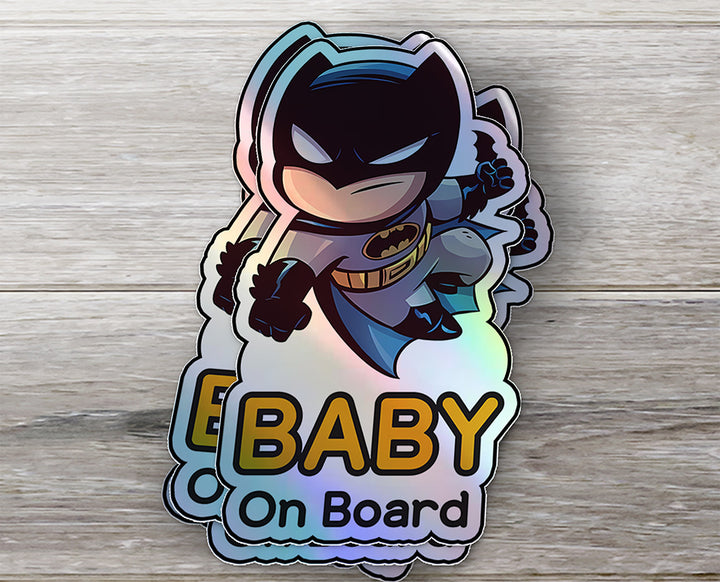 Holographic Baby On Board Batman Sticker | Cute DC Superhero Inspired Chibi Car Decal | Baby Safety Sticker | Gotham Car Deco