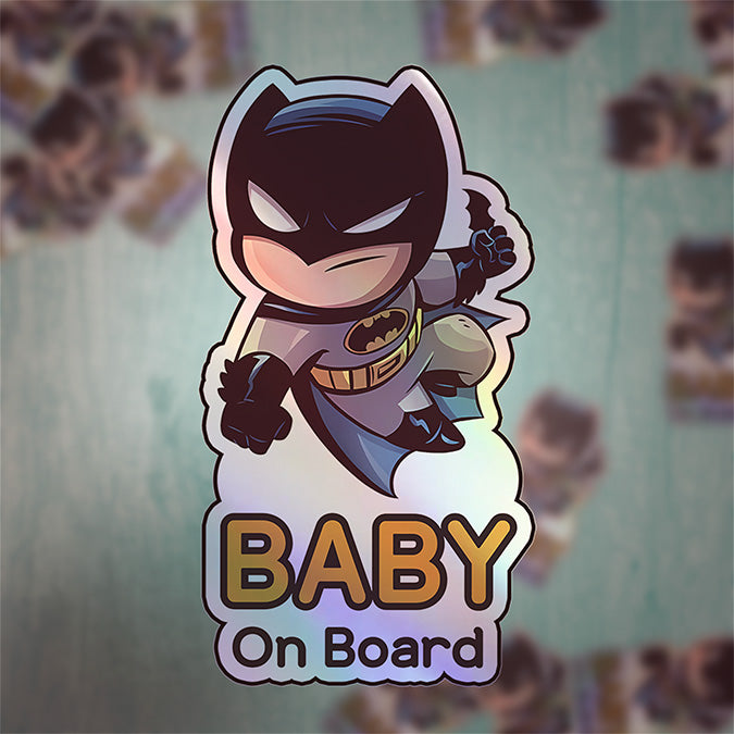 Holographic Baby On Board Batman Sticker | Cute DC Superhero Inspired Chibi Car Decal | Baby Safety Sticker | Gotham Car Deco