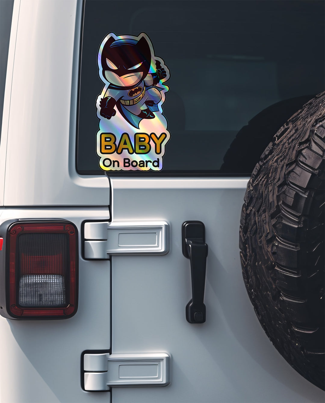 Holographic Baby On Board Batman Sticker | Cute DC Superhero Inspired Chibi Car Decal | Baby Safety Sticker | Gotham Car Deco