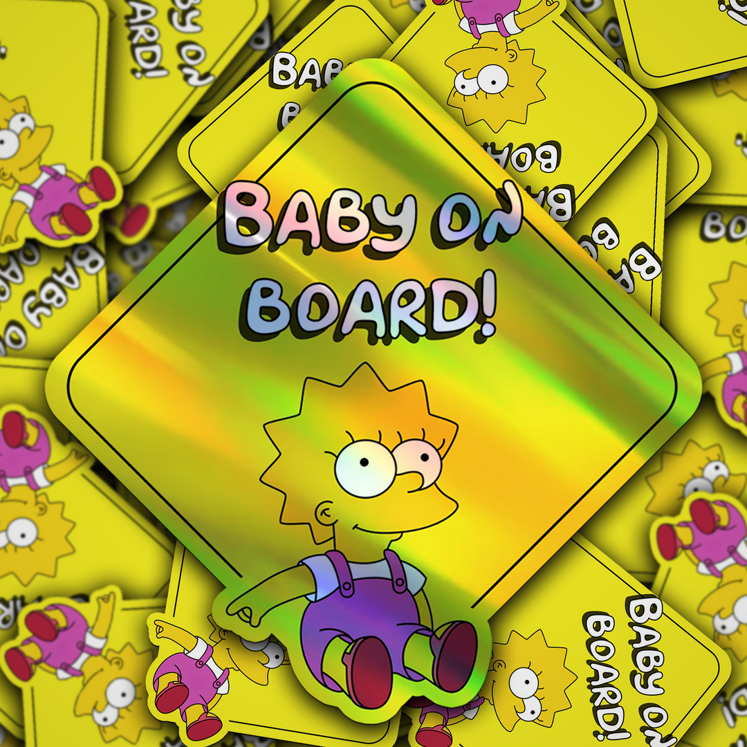 Baby-on-Board-Sticker-Yellow-Background-Baby Lisa Simpson-Car-Sticker-Decal-Kids-in-the-Car-Parents-Advisment-Safety-Vehicle Baby on Board - Rozovy