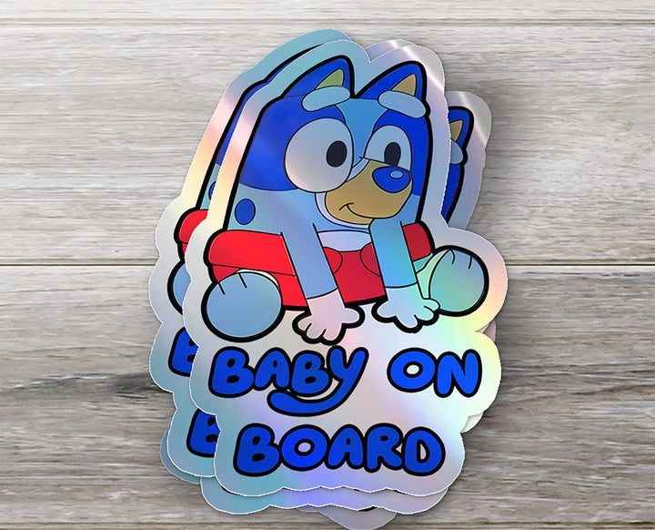 Baby on Board Sticker - Cute Blue Dog Design - Car Window Decal - Baby Safety Sign - Kids Car Accessories - Bluey Inspired Sticker