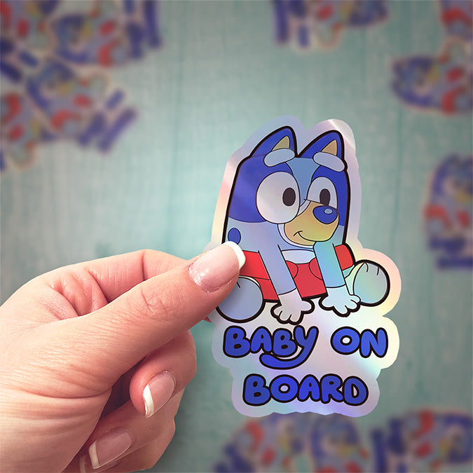 Baby on Board Sticker - Cute Blue Dog Design - Car Window Decal - Baby Safety Sign - Kids Car Accessories - Bluey Inspired Sticker