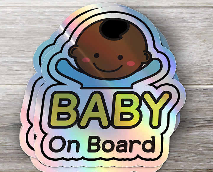 Baby on Board Car Sticker - Baby Boy Character Design  - Holographic & Weather-Resistant