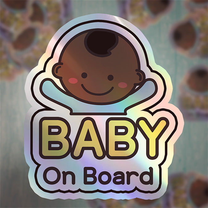 Baby on Board Car Sticker - Baby Boy Character Design  - Holographic & Weather-Resistant