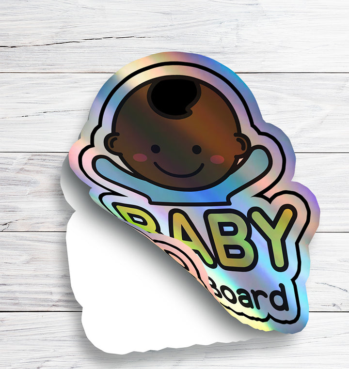 Baby on Board Car Sticker - Baby Boy Character Design  - Holographic & Weather-Resistant