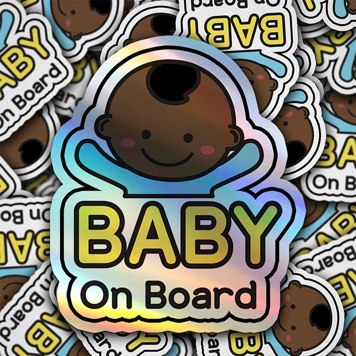 Baby on Board Car Sticker - Baby Boy Character Design  - Holographic & Weather-Resistant