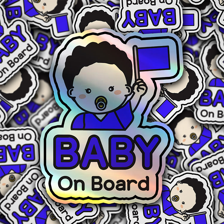 Baby on Board Car Sticker - American Boy Character Design  - Holographic & Weather-Resistant