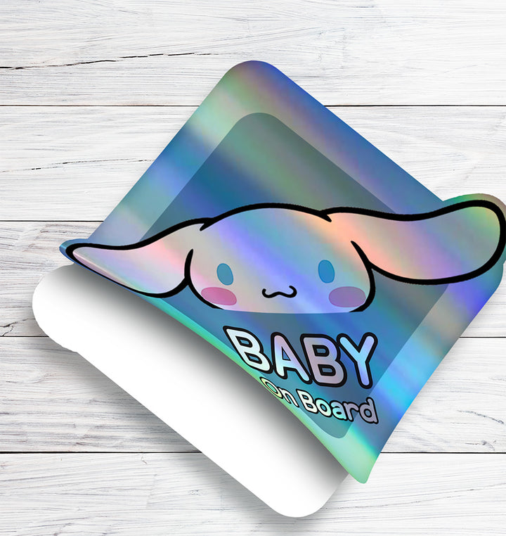 Baby on Board Sticker - Holographic  - Car Window Decal - Baby Safety Sign - Sanrio Cinnamoroll Inspired Sticker - Kids Car Accessories