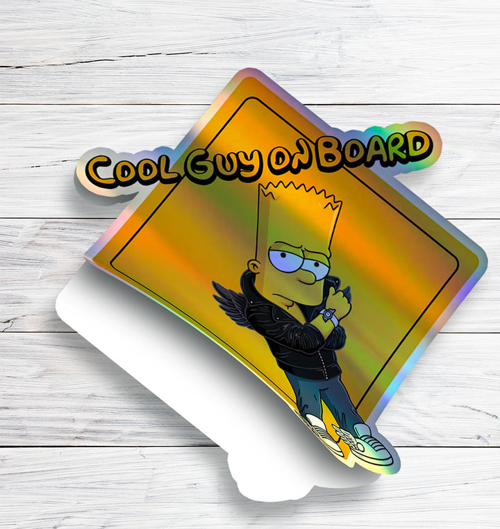 Cool-Guy-Baby-on-Board-Sticker-Yellow-Background-Bart and Lisa Simpson-Car-Sticker-Decal-Parents-Advisment-Safety-Vehicle