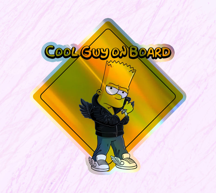 Cool-Guy-Baby-on-Board-Sticker-Yellow-Background-Bart and Lisa Simpson-Car-Sticker-Decal-Parents-Advisment-Safety-Vehicle