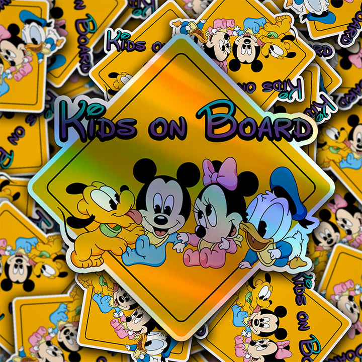 Disney Babies On Board - Kids on Board Car Window Sticker - Mickey - Pluto - Mini - Donald-Waterproof & Holographic - Eye-catching Yellow Diamond Shape