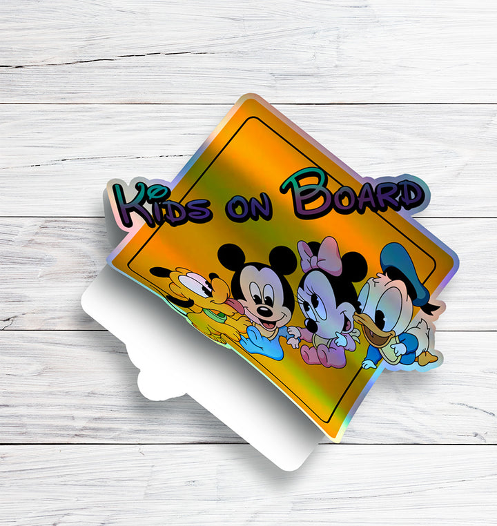 Disney Babies On Board - Kids on Board Car Window Sticker - Mickey - Pluto - Mini - Donald-Waterproof & Holographic - Eye-catching Yellow Diamond Shape