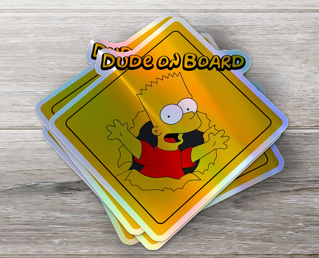 Dude-On-Board-Baby-on-Board-Sticker-Yellow-Background-Bart Simpson-Car-Sticker-Decal-Parents-Advisment-Safety-Vehicle