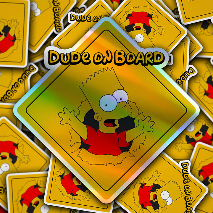 Dude-On-Board-Baby-on-Board-Sticker-Yellow-Background-Bart Simpson-Car-Sticker-Decal-Parents-Advisment-Safety-Vehicle