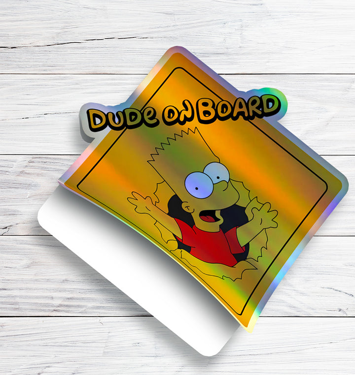 Dude-On-Board-Baby-on-Board-Sticker-Yellow-Background-Bart Simpson-Car-Sticker-Decal-Parents-Advisment-Safety-Vehicle