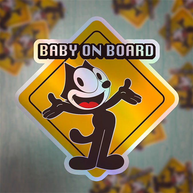 Baby on Board Car Sticker - "Felix The Cat" Character Design  - Holographic & Weather-Resistant